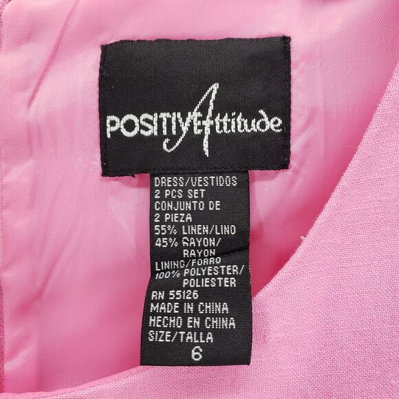 Positive Attitude Pink Linen Blend Sheath Dress Ruffle Trim Jacket Set Size 6 - Picture 8 of 12